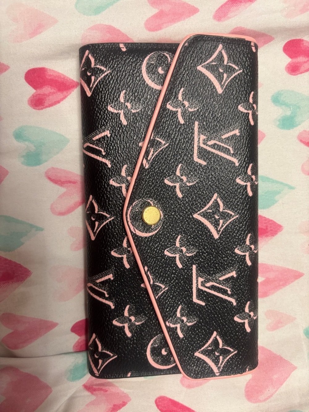 Louis Vuitton Black Wallet with Pink Monogram Trim